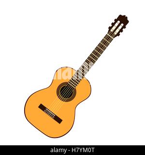 Classico giallo chitarra . Isolato su bianco. Illustrazione Vettoriale. Illustrazione Vettoriale