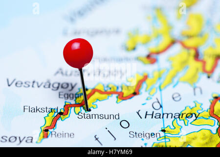 Stamsund imperniata su una mappa delle isole Lofoten in Norvegia Foto Stock