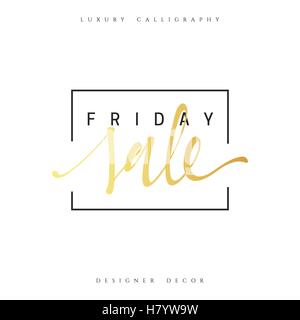 Venerdì vendita iscrizione calligrafica fatti a mano. Poster pubblicitario design. Vendita banner di sconto, etichette, stampe poster, web pre Illustrazione Vettoriale
