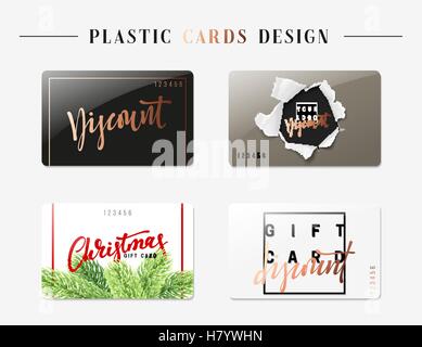 Set di gift card sconto. Modelli di moda di diverse forme e colori. Sconto natalizio card. Illustrazione Vettoriale. Illustrazione Vettoriale