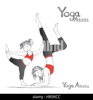 Ragazza e donna fare yoga pone, illustrazione vettoriale Illustrazione Vettoriale