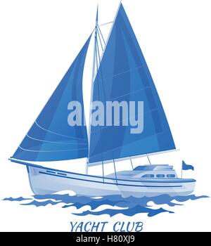 Barca a vela icona vettore blu Illustrazione Vettoriale