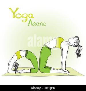 Ragazza e donna fare yoga pone, illustrazione vettoriale Illustrazione Vettoriale