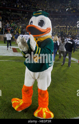 Nov 12, 2011; Stanford CA, Stati Uniti d'America; la Oregon Ducks celebra dopo la partita contro la Stanford Cardinale presso la Stanford Stadium. Oregon sconfitto Stanford 53-30. Foto Stock