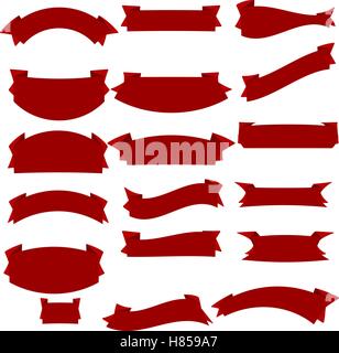 Vettore di nastro il set di icone di colore rosso su sfondo bianco. Banner forme isolate illustrazione del dono e accessorio. La bacchetta di natale Illustrazione Vettoriale