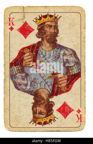 Antico usato grunge carta da gioco di sfondo - re di diamanti Foto Stock