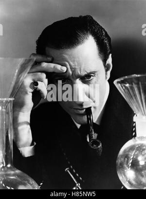 Der Hund von Baskerville, (l'HOUND DEL BASKERVILLES) USA 1939, Regie: Sidney Lanfield, basilico RATHBONE, Stichwort: Sherlock Holmes, Pfeife, Nachdenken Foto Stock