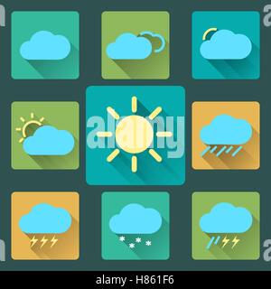 Appartamento icone meteo e set. Lunghe ombre. Il tema delle stagioni, facile da usare come icone, il logo sul web, mobile app. Illustrazione Vettoriale Illustrazione Vettoriale