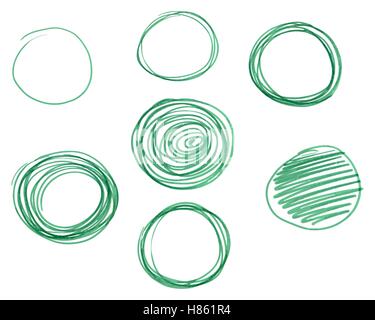 Set di mano cerchi disegnati, vettore logo design elementi. Marcatore, pennarello, camicia stile. Illustrazione Vettoriale. Illustrazione Vettoriale