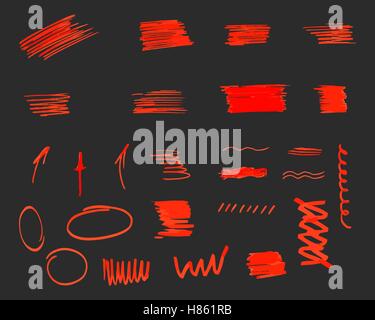 Diversi elementi di design, i tratti di pennello isolato su sfondo grigio. Set di simboli inusuali ed elementi per personalizzare il tuo progetto o per il disegno. Illustrazione Vettoriale Illustrazione Vettoriale