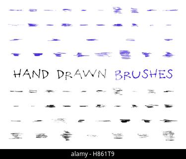 Set di disegnati a mano,doodle, disegnò grunge spazzole. Astratta disegnata a mano inchiostro, sentiti i tratti di penna per il disegno e la realizzazione di altri progetti. Illustrazione Vettoriale Illustrazione Vettoriale