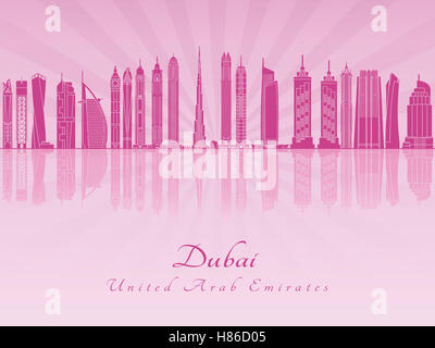 Dubai V2 skyline in viola orchidea radiante in modificabile file vettoriali Foto Stock