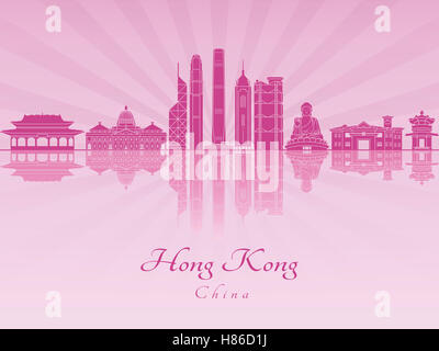 Hong Kong V2 skyline in viola orchidea radiante in modificabile file vettoriali Foto Stock