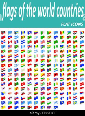 Impostare i flag del mondo paesi icone piatta illustrazione vettoriale isolati su sfondo bianco Illustrazione Vettoriale