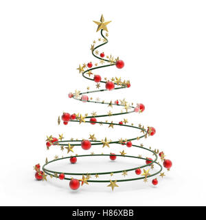 Albero di natale spirale isolato su sfondo bianco del rendering 3D Foto Stock