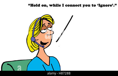 Colore business illustrazione di un terribile, lazy addetto al servizio clienti di mettere una chiamata in 'Ignora'. Foto Stock