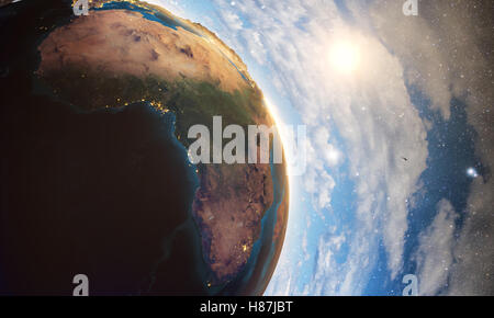 3D rendering dettagliato di terra colorata e molto dettagliata del pianeta terra in serata, Foto Stock