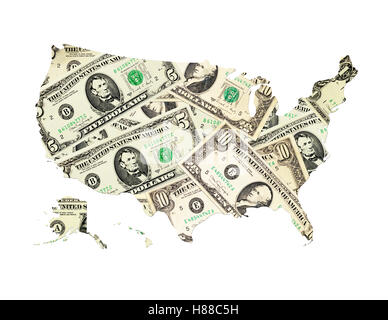 Mappa di isolato di Stati Uniti d'America da dollari Foto Stock