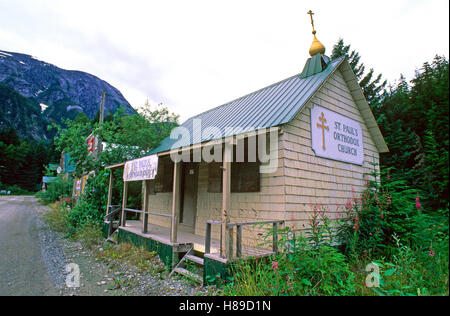 Deserta chiesa vecchia in Hyder, Alaska, STATI UNITI D'AMERICA Foto Stock