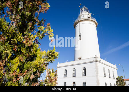 'La Farola' faro in Málaga, Spagna Foto Stock