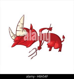 Colorata illustrazione vettoriale di un cartone animato red demon, imp o del diavolo Illustrazione Vettoriale
