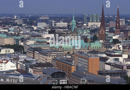 Vista dalla chiesa Michaeliskirche su Amburgo, skyline, Vista panoramica, Amburgo Foto Stock