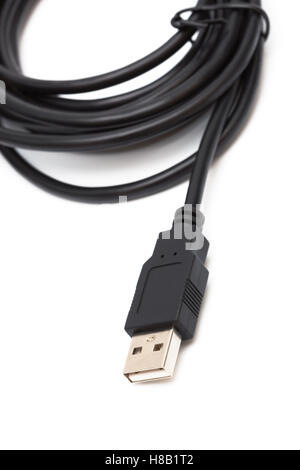 Cavo USB close up su sfondo bianco Foto Stock