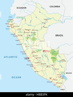 Mappa stradale di Perù Illustrazione Vettoriale
