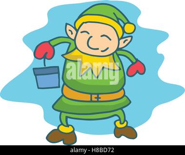 Carino e felice Natale elf cartoon Illustrazione Vettoriale