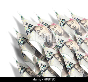 Piani di carta fatta di denaro bollette onedirectional volare verso il cielo Foto Stock