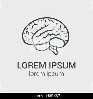 Profilo di vettore illustrazione del cervello umano su sfondo grigio. Logo unico con illustrazione grafica del cervello umano. Illustrazione Vettoriale