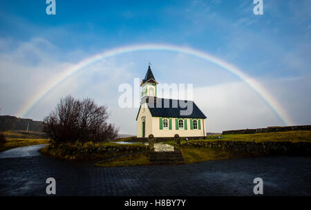 Presso il sito del mondo il primo parlamento al Parco Nazionale di Þingvellir in Islanda Foto Stock