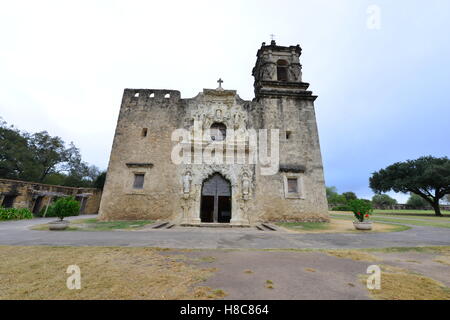 La missione di San José y San Miguel de Aguayo della missione cattolica di San Antonio Texas. Foto Stock