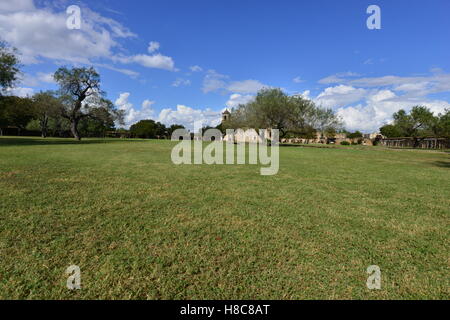 La missione di San José y San Miguel de Aguayo della missione cattolica di San Antonio Texas. Foto Stock