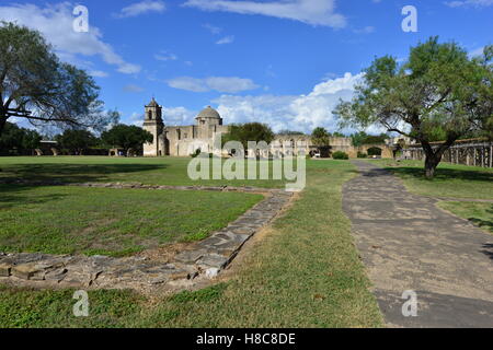 La missione di San José y San Miguel de Aguayo della missione cattolica di San Antonio Texas. Foto Stock