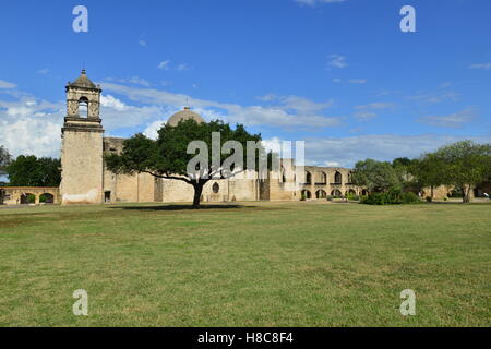 La missione di San José y San Miguel de Aguayo della missione cattolica di San Antonio Texas. Foto Stock