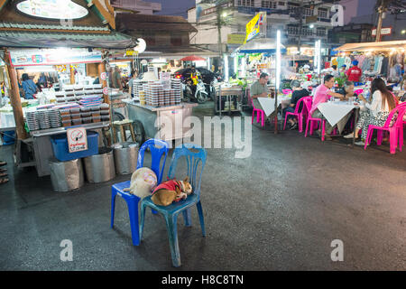 Cani a dormire il mercato notturno di Hua Hin, Thailandia Foto Stock