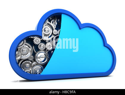 3d illustrazione del cloud con ingranaggi interno, cloud il concetto di sistema Foto Stock
