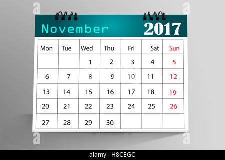 Calendario desktop design- novembre 2017 Foto Stock