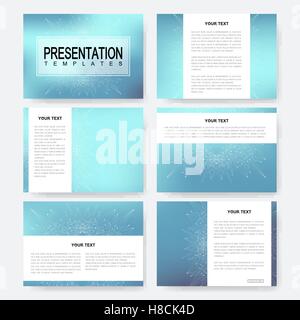 Set blu del vettore la presentazione di modelli con struttura di molecola. Business e progettazione scientifica per coprire la brochure leafl flyer Illustrazione Vettoriale