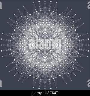 Elemento frattale con composti di linee e di punti. Grande complesso di dati. Grafica di sfondo astratto di comunicazione. Array minimo. Cifra Illustrazione Vettoriale