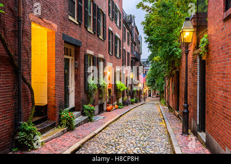 Acorn Street a Boston, Massachusetts, USA. Foto Stock