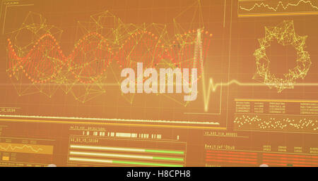Vista panoramica di elica di DNA pattern sullo schermo del dispositivo. Foto Stock