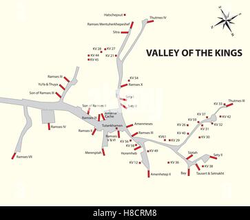 Valle dei re mappa, Egitto Illustrazione Vettoriale