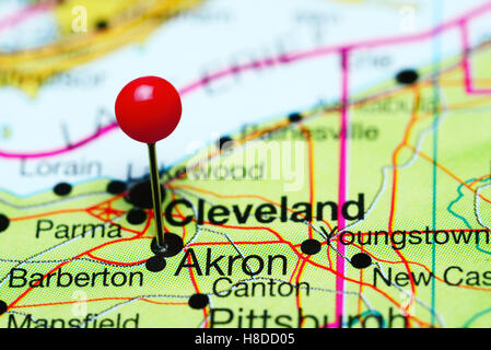 Akron imperniata su una mappa di Ohio, Stati Uniti d'America Foto Stock