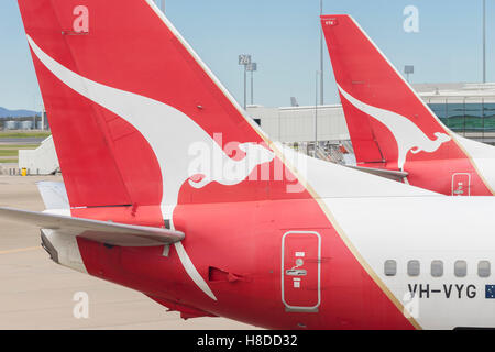 Close-up della Qantas aeromobili presso l'Aeroporto di Brisbane Foto Stock