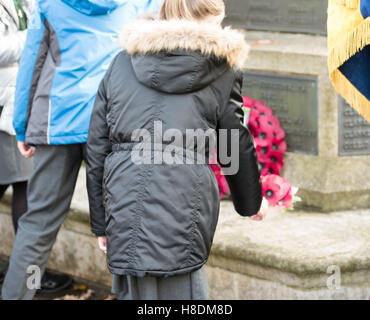 Brentwood, Essex, 11 novembre 2016, bambini giacevano papaveri, s, il giorno dell'Armistizio in Brentwood, Essex Credit: Ian Davidson/Alamy Live News Foto Stock