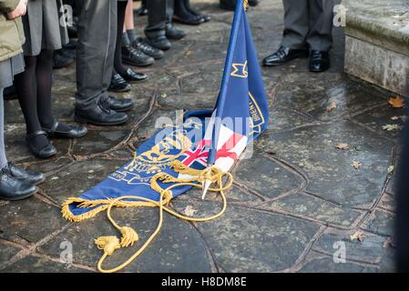 Brentwood, Essex, 11 novembre 2016, British Legion Standard, il giorno dell'Armistizio in Brentwood, Essex Credit: Ian Davidson/Alamy Live News Foto Stock