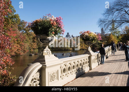 Il Lago con il ponte di prua a Central Park, NYC Foto Stock