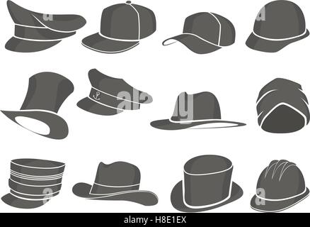 Set di piatta grigia berretti militari e civili di Illustrazione Vettoriale